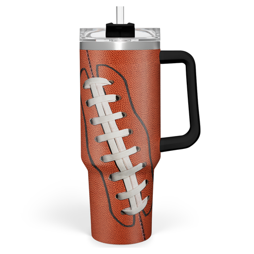 Football Tumbler with Handle 40oz with Lid & Straw, Football Gifts for Men Boys Player Coach Sports Lover, Football Tumblers Coffee Stainless Steel Insulated Cup Gifts for Christmas Birthday