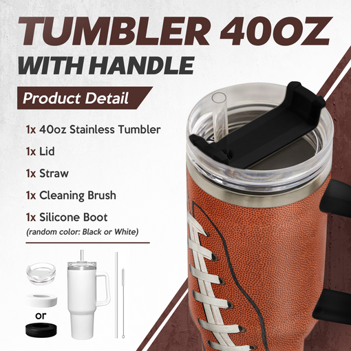 Football Tumbler with Handle 40oz with Lid & Straw, Football Gifts for Men Boys Player Coach Sports Lover, Football Tumblers Coffee Stainless Steel Insulated Cup Gifts for Christmas Birthday