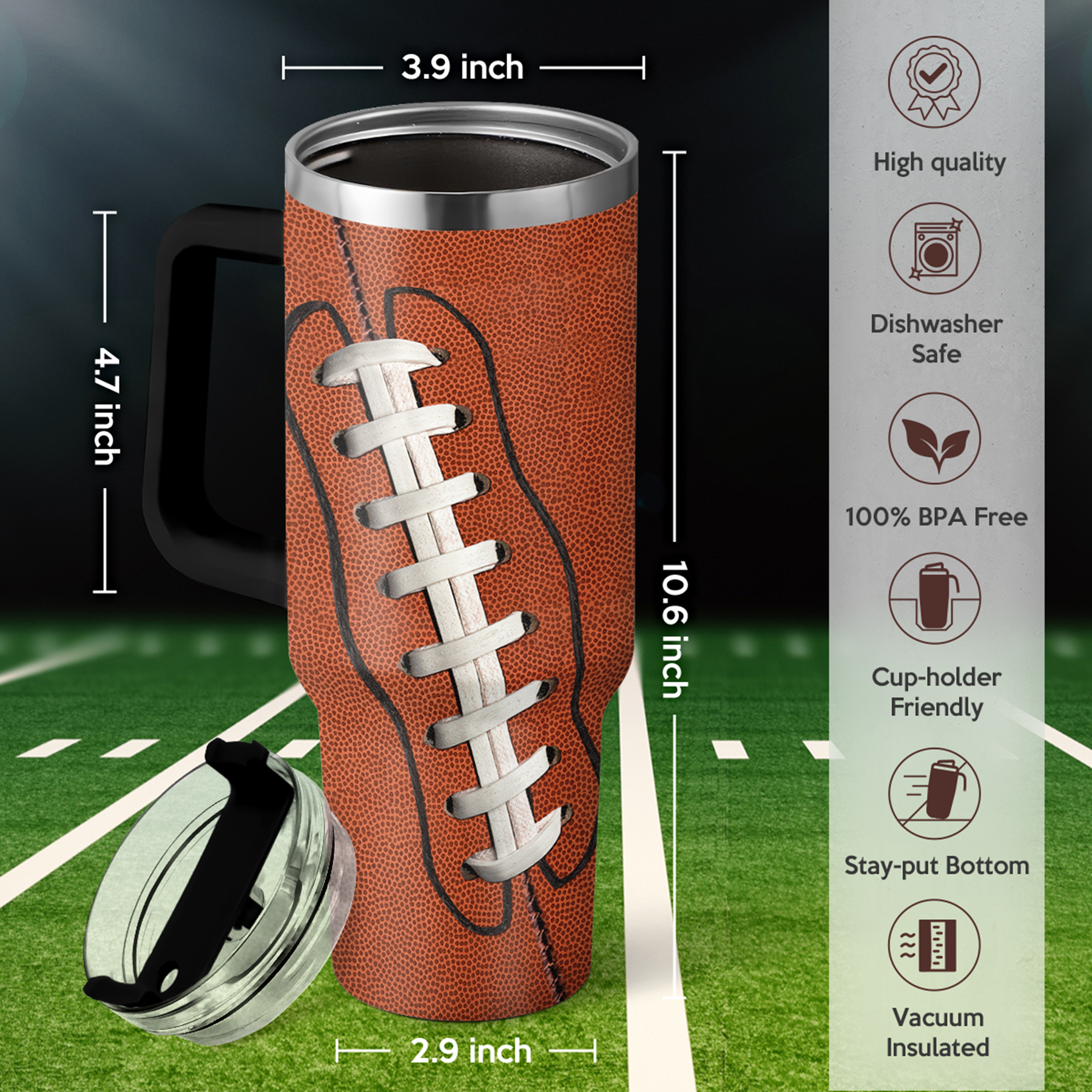 Brown Football Quencher Tumbler with Handle 40oz