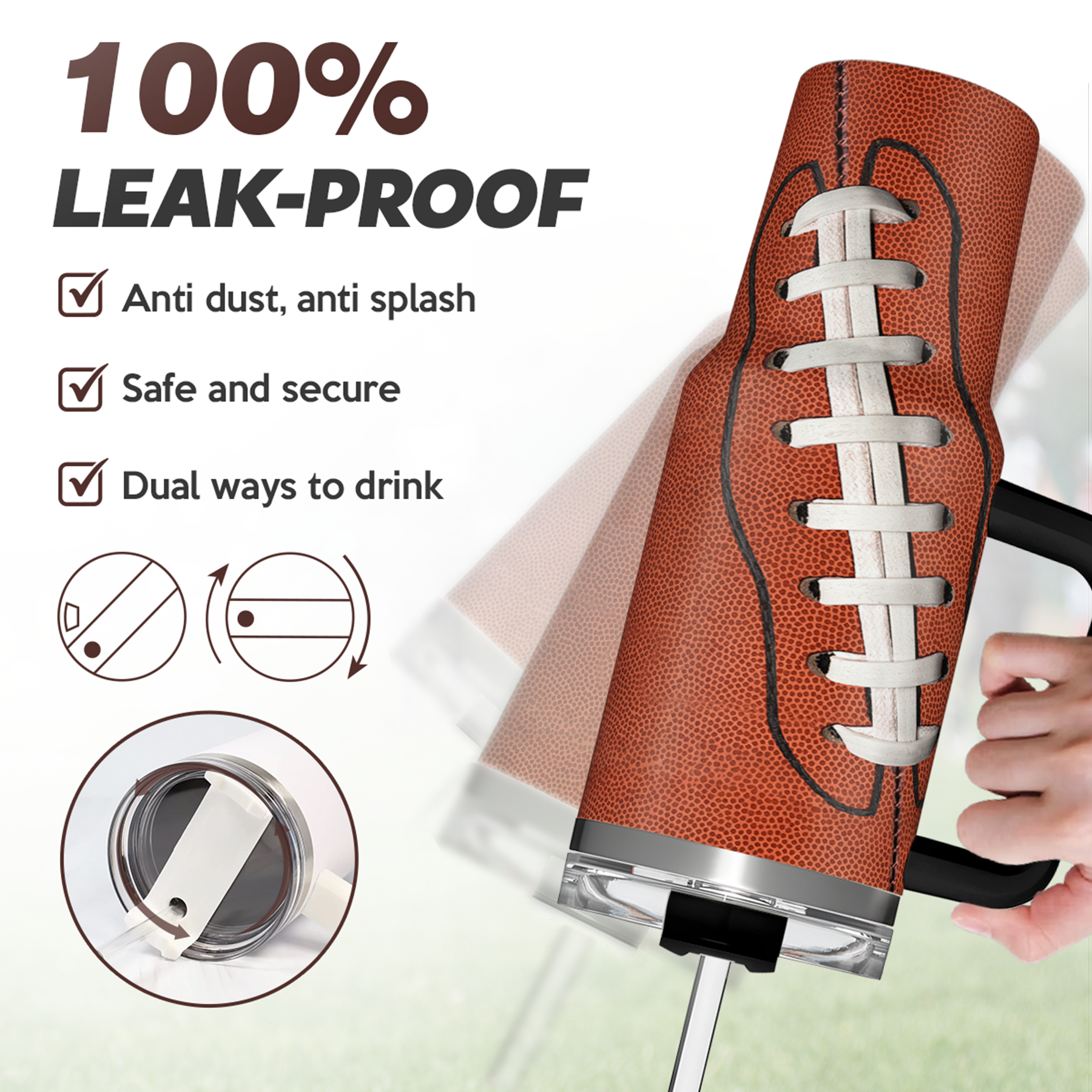 Brown Football Quencher Tumbler with Handle 40oz
