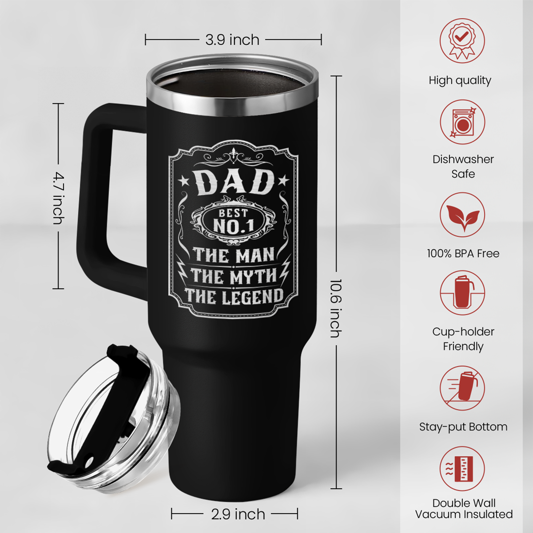Dad 40 oz Tumbler With Handle & Straw Lid, Dads Gifts for Christmas Birthday Valentine Fathers Day, Dad Cup Stainless Steel Insulated Tumblers Gift for Dad Daddy Father Papa from Daughter Son