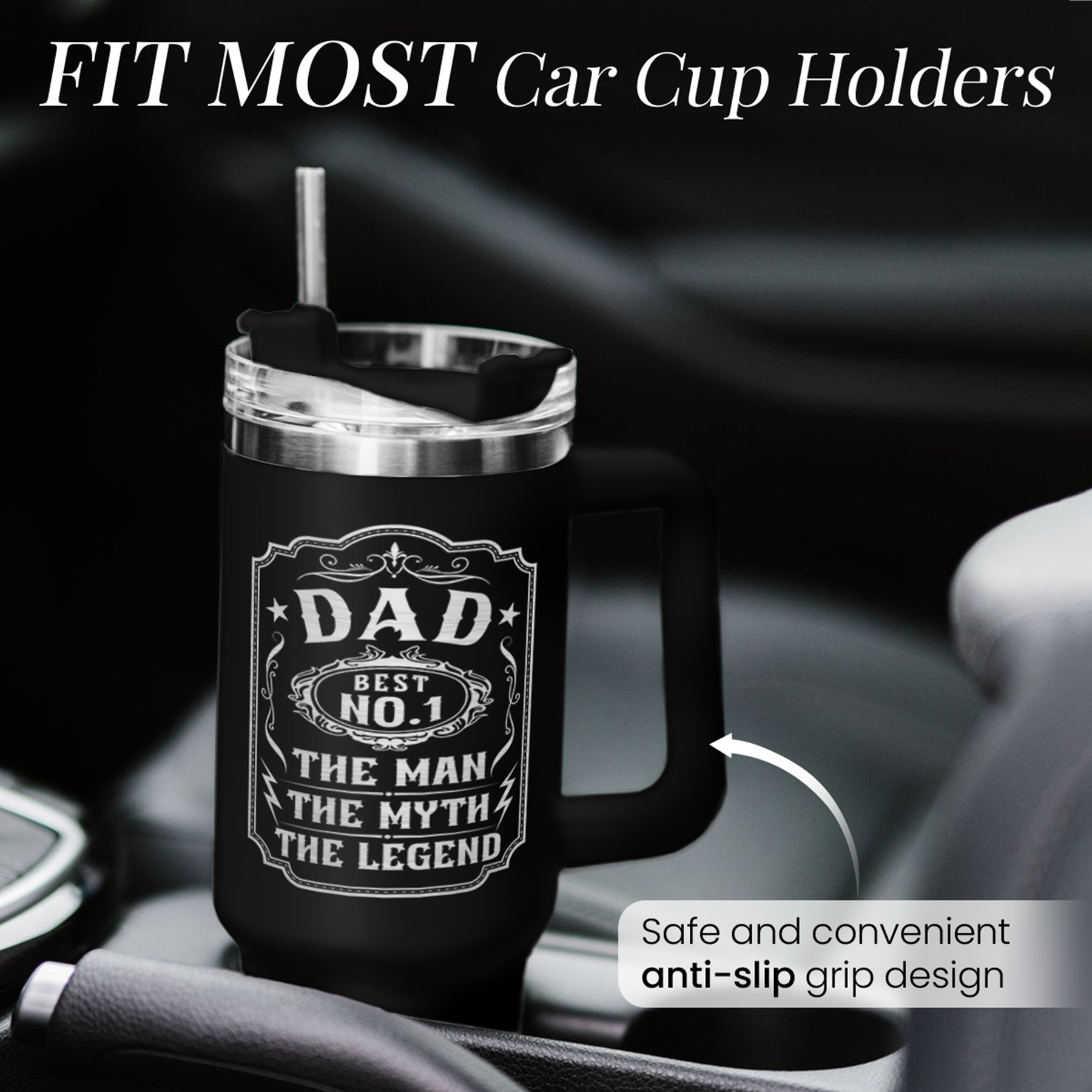 Dad 40 oz Tumbler With Handle & Straw Lid, Dads Gifts for Christmas Birthday Valentine Fathers Day, Dad Cup Stainless Steel Insulated Tumblers Gift for Dad Daddy Father Papa from Daughter Son