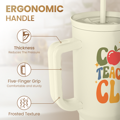 Cool Teacher Club Tumbler 40oz, Stainless Steel Insulated Coffee Travel Cup with Handle, Teacher Appreciation Gifts for Women, Teachers Gift for Valentines Birthday Farewell Christmas Teacher's Day