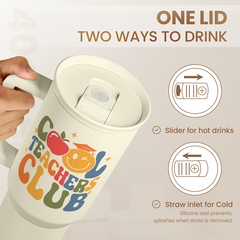 Cool Teacher Club Tumbler 40oz, Stainless Steel Insulated Coffee Travel Cup with Handle, Teacher Appreciation Gifts for Women, Teachers Gift for Valentines Birthday Farewell Christmas Teacher's Day
