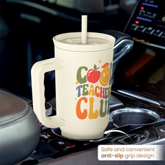 Cool Teacher Club Tumbler 40oz, Stainless Steel Insulated Coffee Travel Cup with Handle, Teacher Appreciation Gifts for Women, Teachers Gift for Valentines Birthday Farewell Christmas Teacher's Day