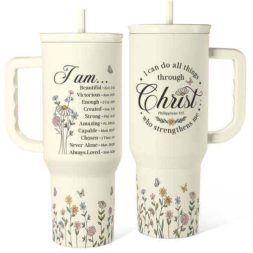 Christian Tumbler with Handle 40oz, Inspirational Gifts for Her, Religious Gift for Women Girl, Stainless Steel Insulated Coffee Travel Cup, Inspiration Gift for Christmas Birthday Mothers Day