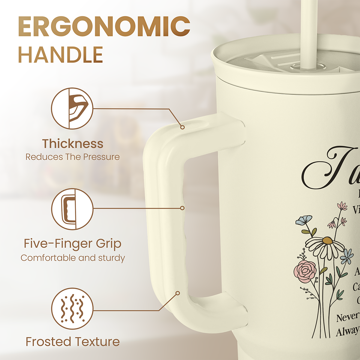 Christian Tumbler with Handle 40oz, Inspirational Gifts for Her, Religious Gift for Women Girl, Stainless Steel Insulated Coffee Travel Cup, Inspiration Gift for Christmas Birthday Mothers Day