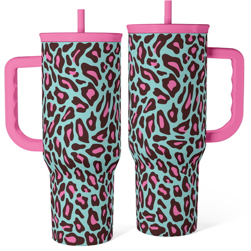 Leopard Tumbler with Handle 40oz, Stainless Steel Insulated Tumblers Coffee Travel Mug with Lid Straw, Leopard Print Cup Gifts for Women Girls, Gift for Birthday Christmas