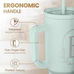 Personalized Monogrammed Tumbler with Handle 40oz, Letter B Tumblers Insulated Coffee Travel Cup, Custom Initial Gift for Women Girls Friends, Monogram Gift for Christmas Birthday Mothers Day