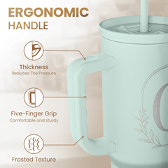 Personalized Monogrammed Tumbler with Handle 40oz, Letter C Tumblers Insulated Coffee Travel Cup, Custom Initial Gift for Women Girls Friends, Monogram Gift for Christmas Birthday Mothers Day