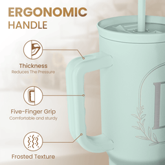 Personalized Monogrammed Tumbler with Handle 40oz, Letter D Tumblers Insulated Coffee Travel Cup, Custom Initial Gift for Women Girls Friends, Monogram Gift for Christmas Birthday Mothers Day