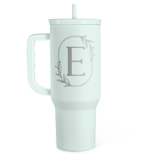 Personalized Monogrammed Tumbler with Handle 40oz, Letter E Tumblers Insulated Coffee Travel Cup, Custom Initial Gift for Women Girls Friends, Monogram Gift for Christmas Birthday Mothers Day