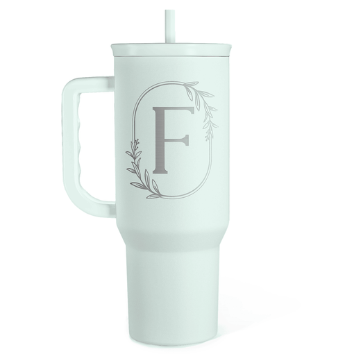 Personalized Monogrammed Tumbler with Handle 40oz, Letter F Tumblers Insulated Coffee Travel Cup, Custom Initial Gift for Women Girls Friends, Monogram Gift for Christmas Birthday Mothers Day