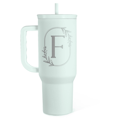 Personalized Monogrammed Tumbler with Handle 40oz, Letter F Tumblers Insulated Coffee Travel Cup, Custom Initial Gift for Women Girls Friends, Monogram Gift for Christmas Birthday Mothers Day