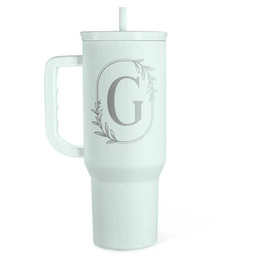 Personalized Monogrammed Tumbler with Handle 40oz, Letter G Tumblers Insulated Coffee Travel Cup, Custom Initial Gift for Women Girls Friends, Monogram Gift for Christmas Birthday Mothers Day