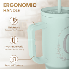 Personalized Monogrammed Tumbler with Handle 40oz, Letter G Tumblers Insulated Coffee Travel Cup, Custom Initial Gift for Women Girls Friends, Monogram Gift for Christmas Birthday Mothers Day