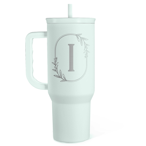 Personalized Monogrammed Tumbler with Handle 40oz, Letter I Tumblers Insulated Coffee Travel Cup, Custom Initial Gift for Women Girls Friends, Monogram Gift for Christmas Birthday Mothers Day