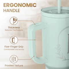 Personalized Monogrammed Tumbler with Handle 40oz, Letter I Tumblers Insulated Coffee Travel Cup, Custom Initial Gift for Women Girls Friends, Monogram Gift for Christmas Birthday Mothers Day