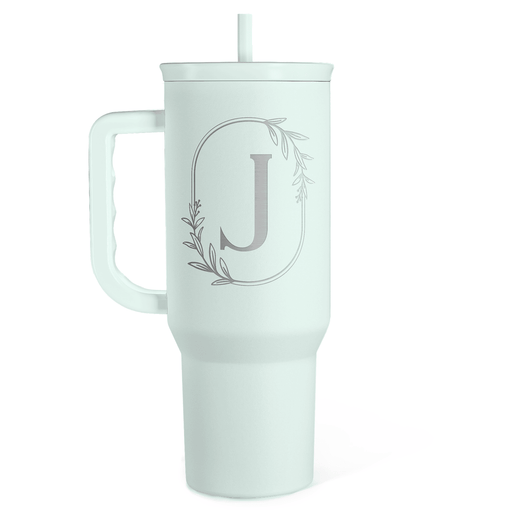 Personalized Monogrammed Tumbler with Handle 40oz, Letter J Tumblers Insulated Coffee Travel Cup, Custom Initial Gift for Women Girls Friends, Monogram Gift for Christmas Birthday Mothers Day