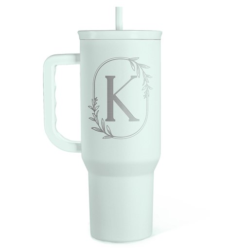 Personalized Monogrammed Tumbler with Handle 40oz, Letter K Tumblers Insulated Coffee Travel Cup, Custom Initial Gift for Women Girls Friends, Monogram Gift for Christmas Birthday Mothers Day