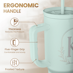 Personalized Monogrammed Tumbler with Handle 40oz, Letter K Tumblers Insulated Coffee Travel Cup, Custom Initial Gift for Women Girls Friends, Monogram Gift for Christmas Birthday Mothers Day
