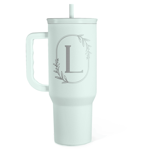 Personalized Monogrammed Tumbler with Handle 40oz, Letter L Tumblers Insulated Coffee Travel Cup, Custom Initial Gift for Women Girls Friends, Monogram Gift for Christmas Birthday Mothers Day