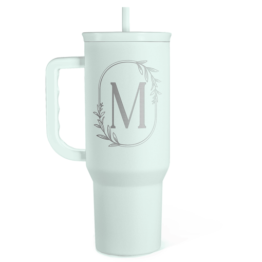 Personalized Monogrammed Tumbler with Handle 40oz, Letter M Tumblers Insulated Coffee Travel Cup, Custom Initial Gift for Women Girls Friends, Monogram Gift for Christmas Birthday Mothers Day