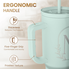 Personalized Monogrammed Tumbler with Handle 40oz, Letter N Tumblers Insulated Coffee Travel Cup, Custom Initial Gift for Women Girls Friends, Monogram Gift for Christmas Birthday Mothers Day