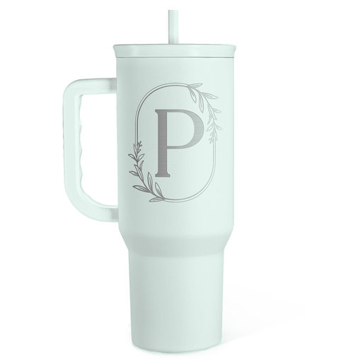 Personalized Monogrammed Tumbler with Handle 40oz, Letter P Tumblers Insulated Coffee Travel Cup, Custom Initial Gift for Women Girls Friends, Monogram Gift for Christmas Birthday Mothers Day