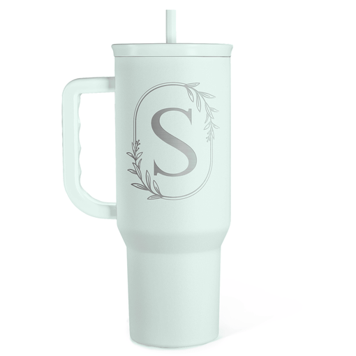 Personalized Monogrammed Tumbler with Handle 40oz, Letter S Tumblers Insulated Coffee Travel Cup, Custom Initial Gift for Women Girls Friends, Monogram Gift for Christmas Birthday Mothers Day