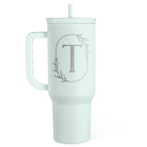 Personalized Monogrammed Tumbler with Handle 40oz, Letter T Tumblers Insulated Coffee Travel Cup, Custom Initial Gift for Women Girls Friends, Monogram Gift for Christmas Birthday Mothers Day