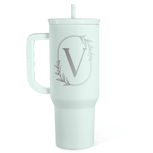 Personalized Monogrammed Tumbler with Handle 40oz, Letter V Tumblers Insulated Coffee Travel Cup, Custom Initial Gift for Women Girls Friends, Monogram Gift for Christmas Birthday Mothers Day