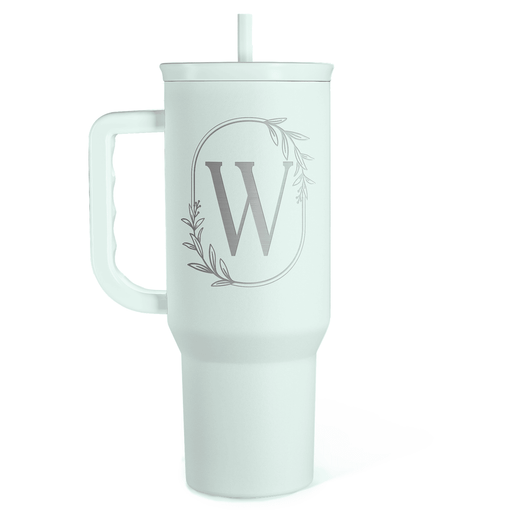 Personalized Monogrammed Tumbler with Handle 40oz, Letter W Tumblers Insulated Coffee Travel Cup, Custom Initial Gift for Women Girls Friends, Monogram Gift for Christmas Birthday Mothers Day