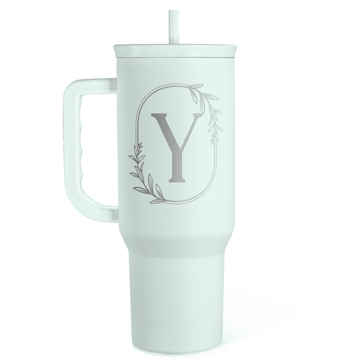 Personalized Monogrammed Tumbler with Handle 40oz, Letter Y Tumblers Insulated Coffee Travel Cup, Custom Initial Gift for Women Girls Friends, Monogram Gift for Christmas Birthday Mothers Day