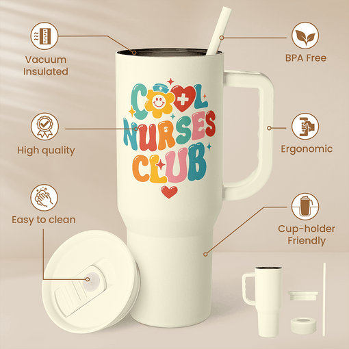 Nurse Tumbler with Handle 40oz, Cool Nurse Club Cup Coffee Travel Mug Tumblers with Straw, Nurse Appreciation Gifts for Women Female Nurses, Nursing Gift for Christmas Birthday Nurse Week