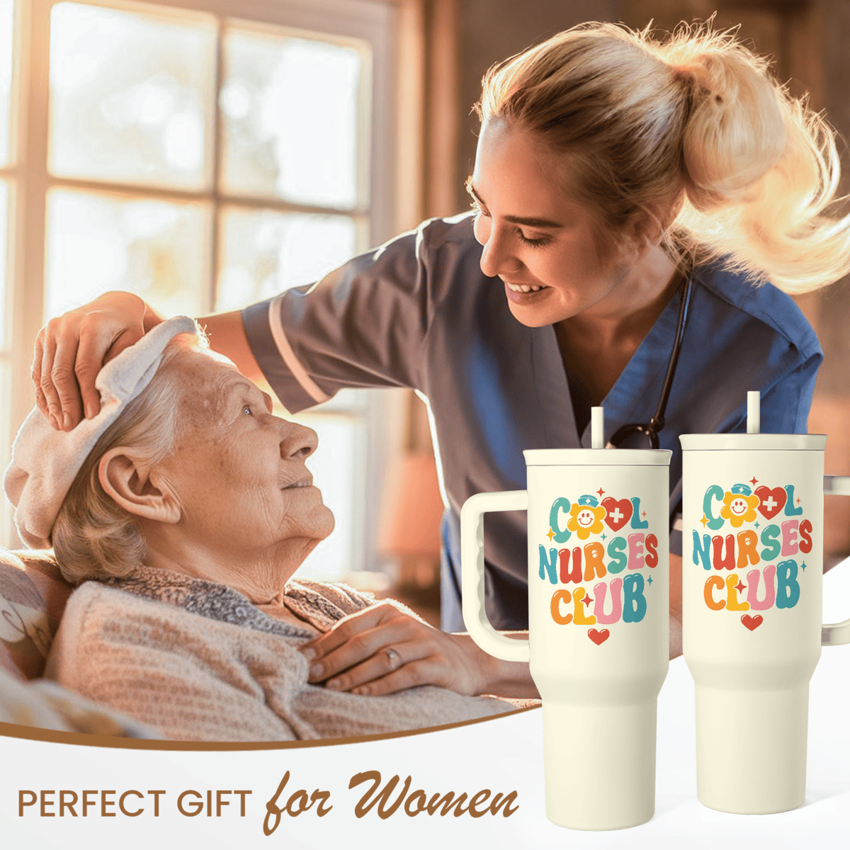 Nurse Tumbler with Handle 40oz, Cool Nurse Club Cup Coffee Travel Mug Tumblers with Straw, Nurse Appreciation Gifts for Women Female Nurses, Nursing Gift for Christmas Birthday Nurse Week