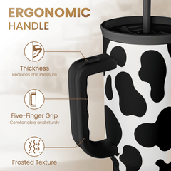 Cow Tumbler with Handle 40oz, Cow Print Cup Stainless Steel Tumblers Coffee Travel Cups with Slider Lid, Cow Gifts for Women Birthday Christmas Mothers Day