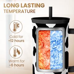 Cow Tumbler with Handle 40oz, Cow Print Cup Stainless Steel Tumblers Coffee Travel Cups with Slider Lid, Cow Gifts for Women Birthday Christmas Mothers Day