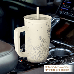 Beige Floral Slidemate | Slider Tumbler with Handle 40oz