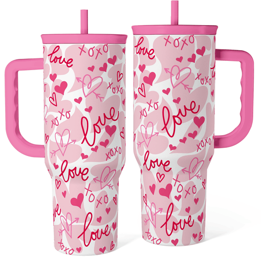 Heart Tumbler with Handle 40oz, Valentines Stainless Steel Insulated Tumblers Coffee Travel Cup with Straw Lid, Gifts for Women Girl