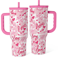 Heart Tumbler with Handle 40oz, Valentines Stainless Steel Insulated Tumblers Coffee Travel Cup with Straw Lid, Gifts for Women Girl