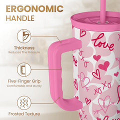 Heart Tumbler with Handle 40oz, Valentines Stainless Steel Insulated Tumblers Coffee Travel Cup with Straw Lid, Gifts for Women Girl