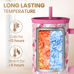 Heart Tumbler with Handle 40oz, Valentines Stainless Steel Insulated Tumblers Coffee Travel Cup with Straw Lid, Gifts for Women Girl