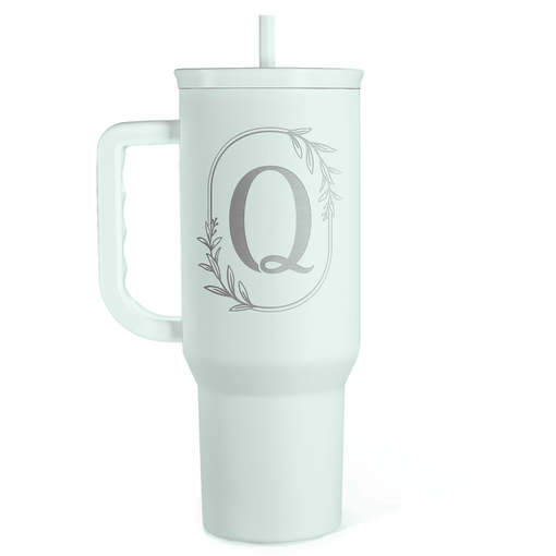 Personalized Monogrammed Tumbler with Handle 40oz, Letter Q Tumblers Insulated Coffee Travel Cup, Custom Initial Gift for Women Girls Friends, Monogram Gift for Christmas Birthday Mothers Day