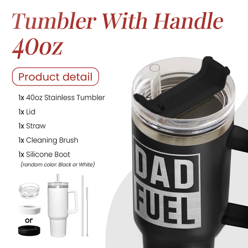 Dad Gifts from Daughter Son, Dad Fuel Tumbler with Handle 40oz, Stainless Steel Insulated Cup Gift Set with Lid & Straw, Coffee Tumblers for Dads Father's Day Birthday Christmas