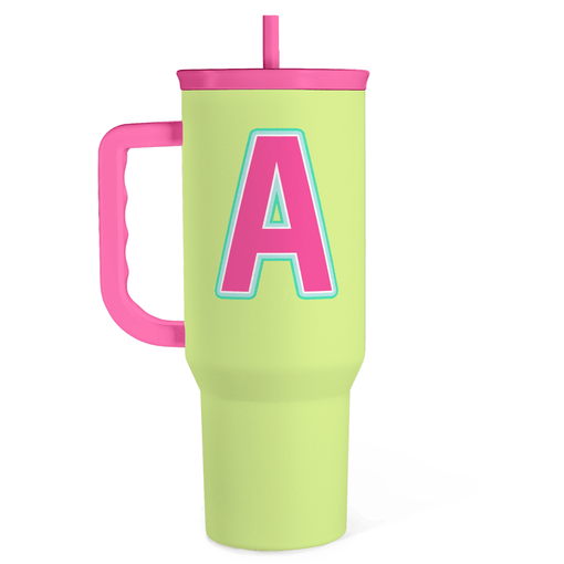 Monogrammed Tumbler with Handle 40oz, Letter A Tumblers Coffee Travel Cup with Straw, Personalized Monogram Initial Gifts for Women Girls, Customized Gifts for Christmas Birthday Mothers Day