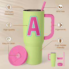Personalized Pink And Green Skinny Tumbler With Straw 20oz, Sorority
