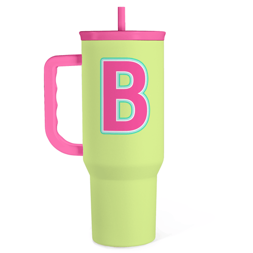 Monogrammed Tumbler with Handle 40oz, Letter B Tumblers Coffee Travel Cup with Straw, Personalized Monogram Initial Gifts for Women Girls, Customized Gifts for Christmas Birthday Mothers Day