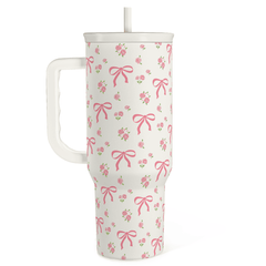 Bow Tumbler with Handle 40oz, Stainless Steel Insulated Tumblers Coffee Travel Cup with Slider Straw Lid, Gifts for Women Teen Girls Birthday Christmas