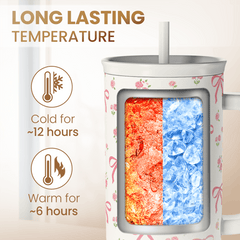 Bow Tumbler with Handle 40oz, Stainless Steel Insulated Tumblers Coffee Travel Cup with Slider Straw Lid, Gifts for Women Teen Girls Birthday Christmas